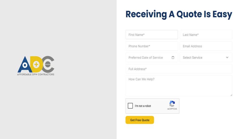 Affordable DFW Contractors contact and quote request page