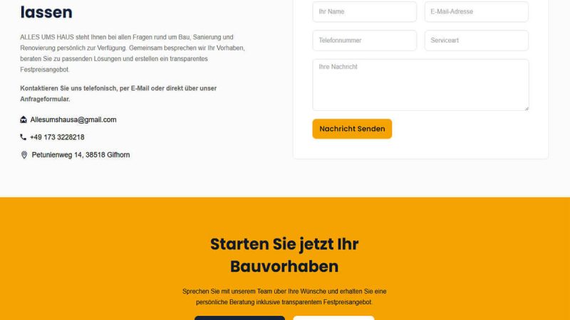 AUHB Bau contact and construction quote page in Germany