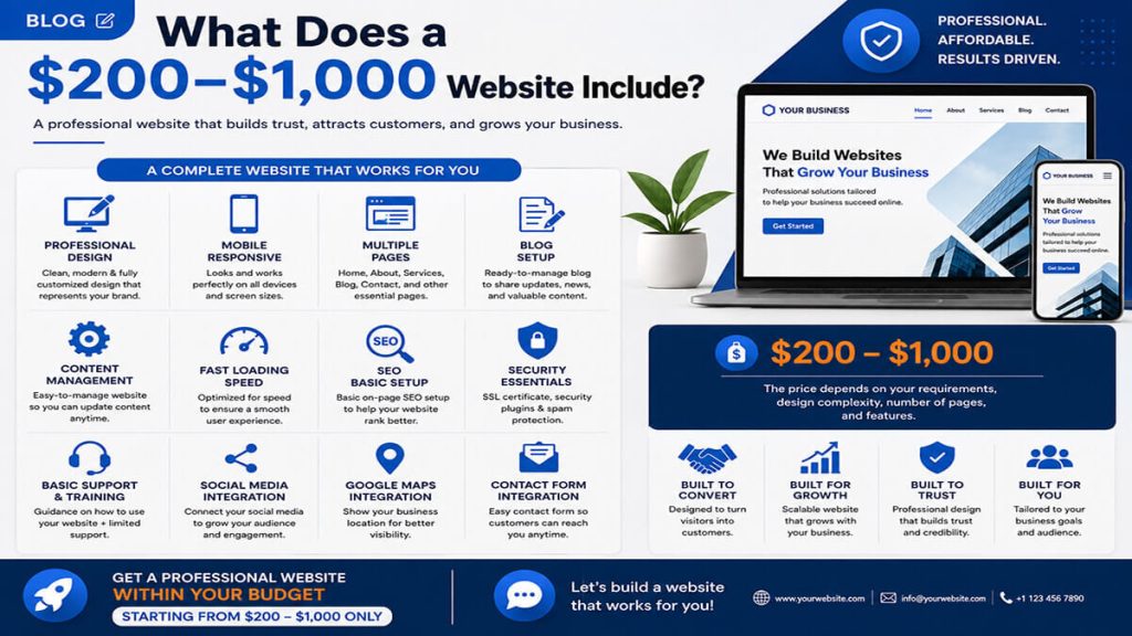 Business website pricing breakdown from $200 to $1,000