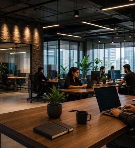 DevWizzy professional web development team working in a modern office